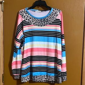 Striped and Leopard Print Women's Tunic Top